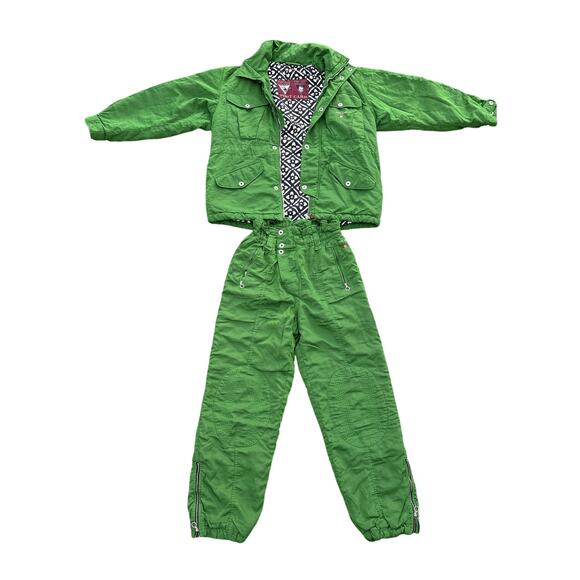 Vintage 80’s Post Card Italian ski wear 2 piece suit size 48 bright green retro - Picture 1 of 11